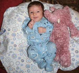 Evan and his new stuffed elephant