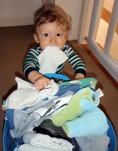 Helping with the laundry